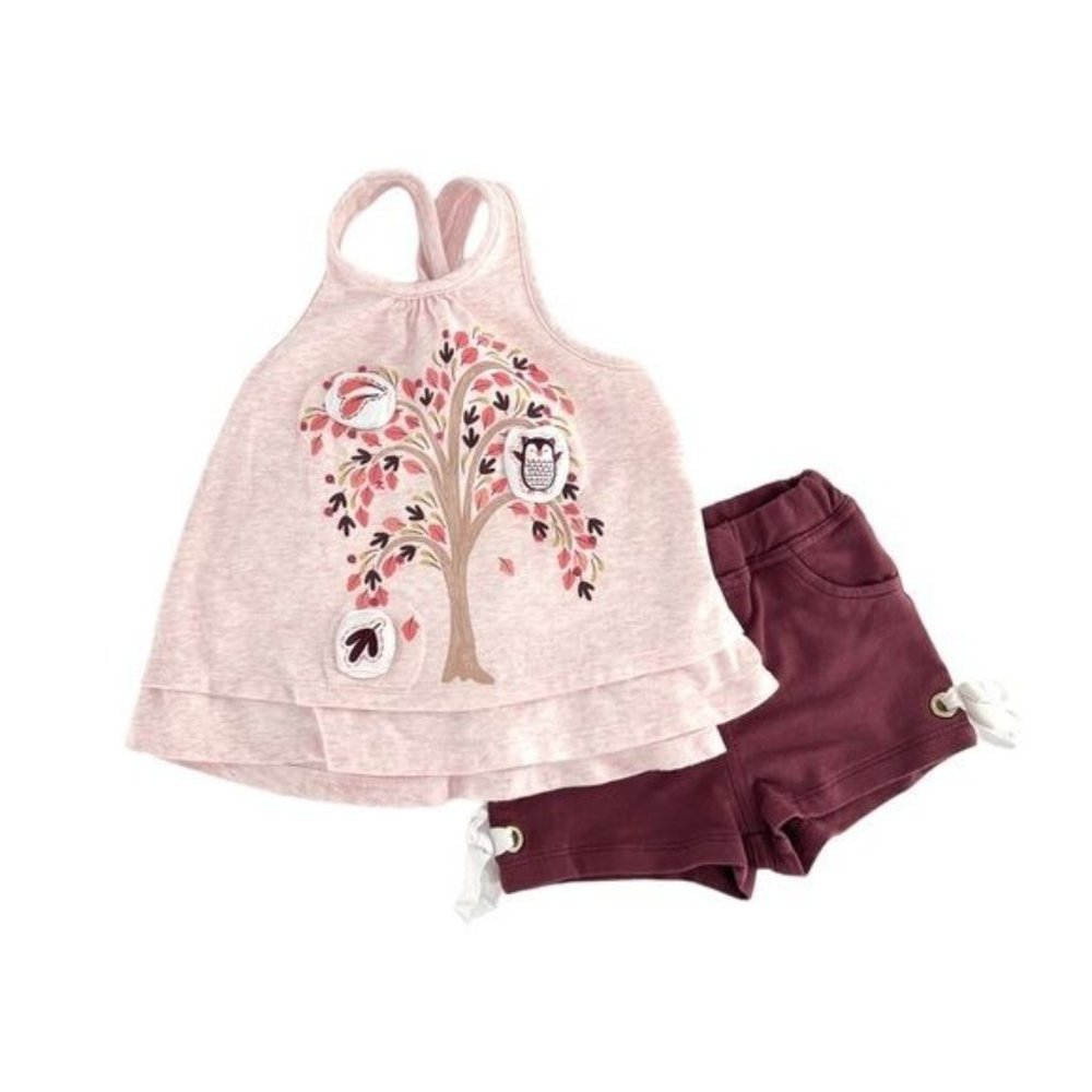 Savannah Owl & Tree Tank & Shorts Set - Pink | Maroon | Toddler 12M
